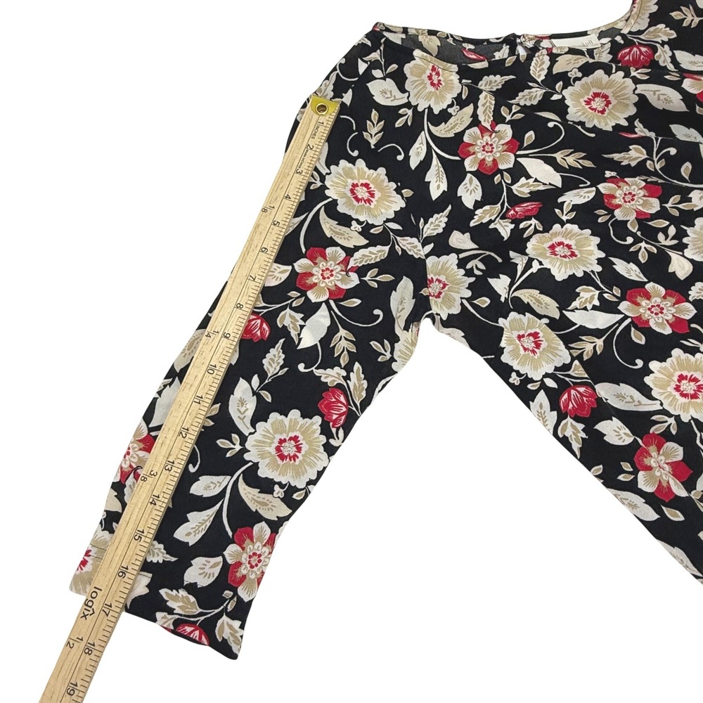 J Jill Black Floral 3/4 Sleeve Pullover Blouse Size Small Career Boho Workwear - Picture 6 of 9